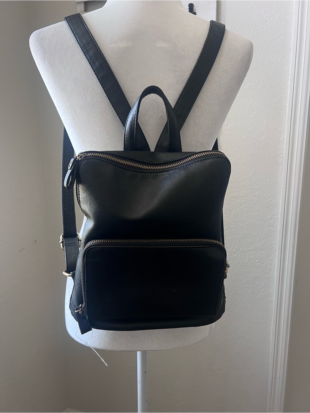 Joy Black Vegan Leather Backpack Purse Convertible Zip Pocket Bag